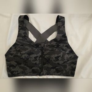 Lululemon Enlite Bra Zip Front Incognito Camo Multi Grey 32C EUC (2 Small Holes)